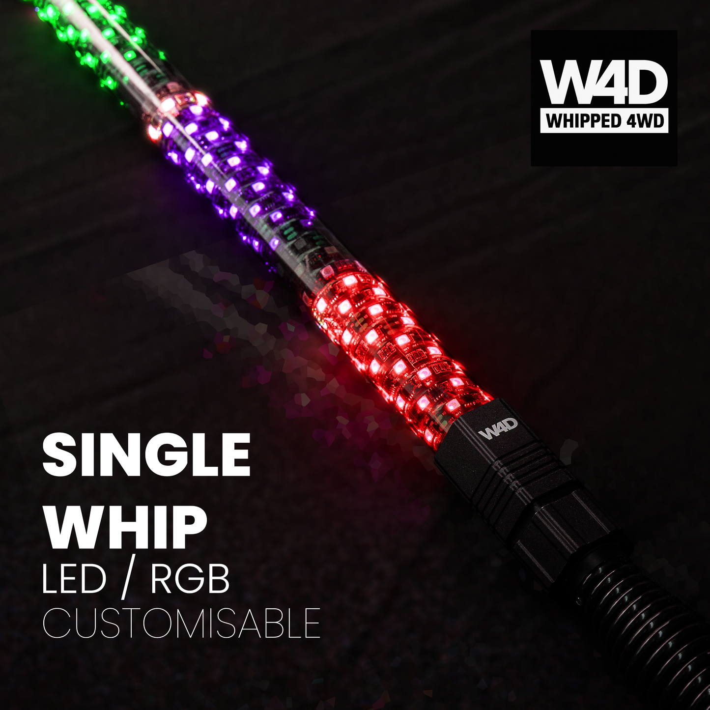 3FT SMOKED LED FLEXI RGB WHIP LIGHTS