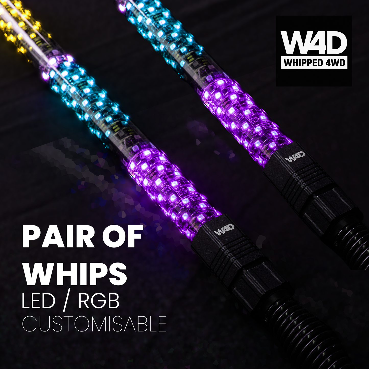 3FT SMOKED LED FLEXI RGB WHIP LIGHTS