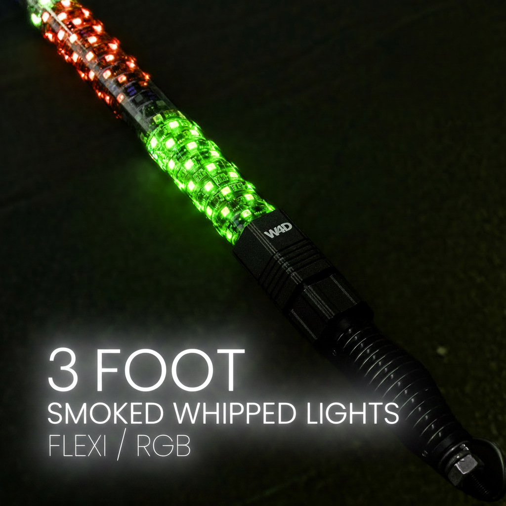 Pair of 3ft smoked RGB whip lights included in the Full Rig Kit