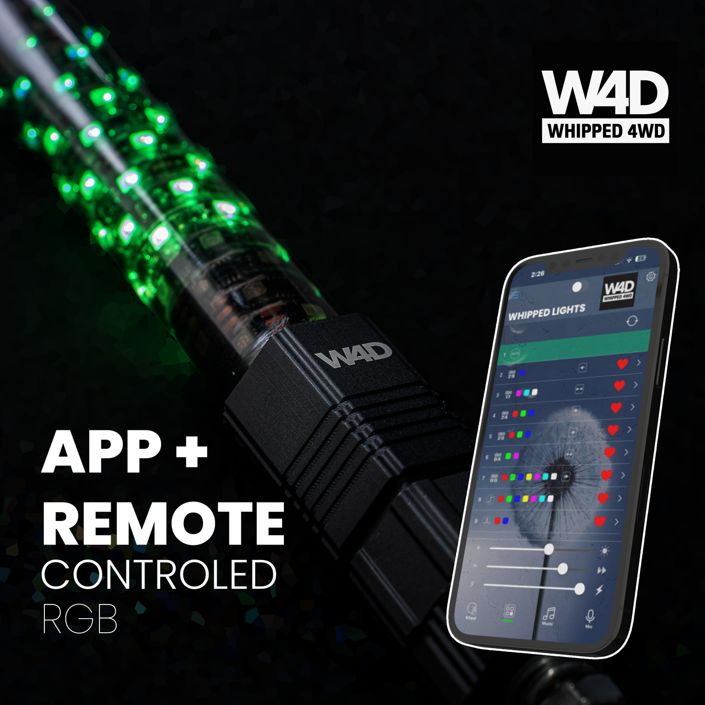 4FT SMOKED LED RIGID RGB WHIP LIGHTS