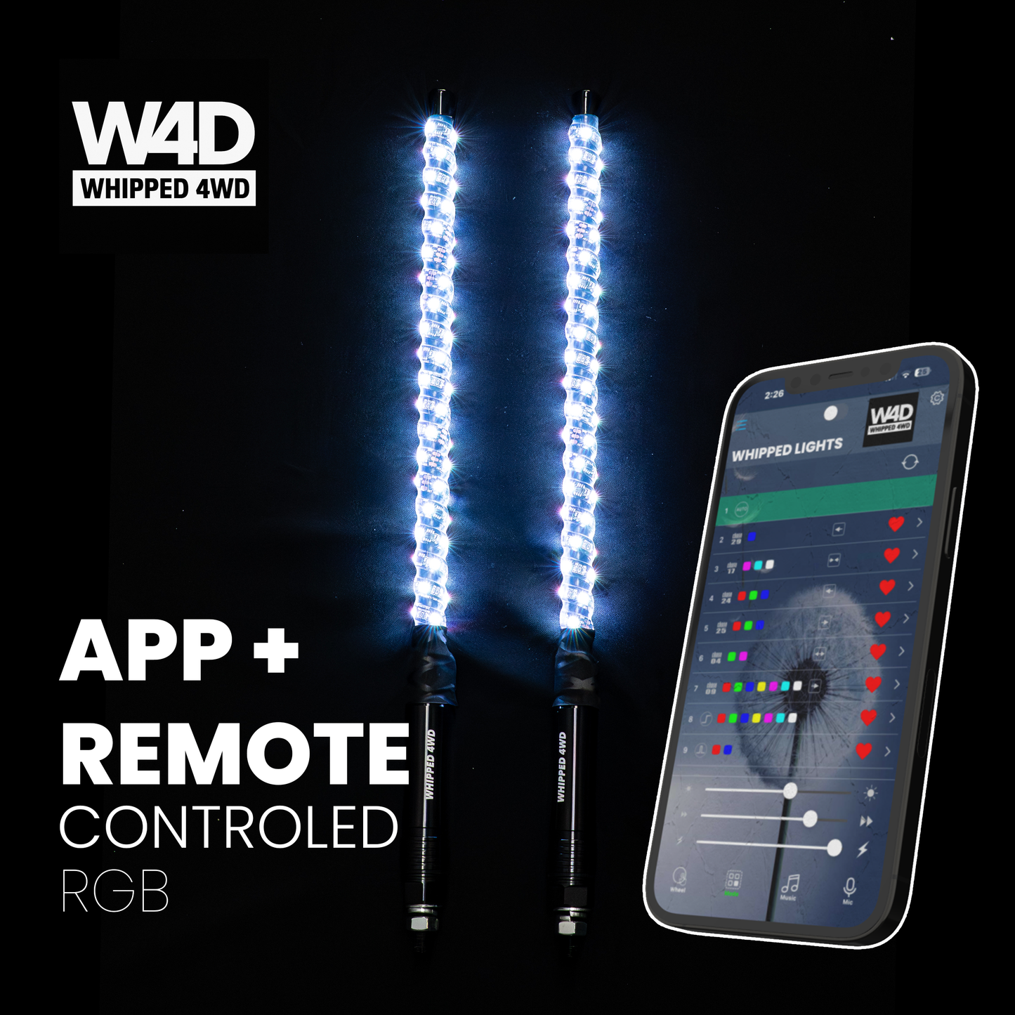 2FT LED RIGID RGB WHIP LIGHTS