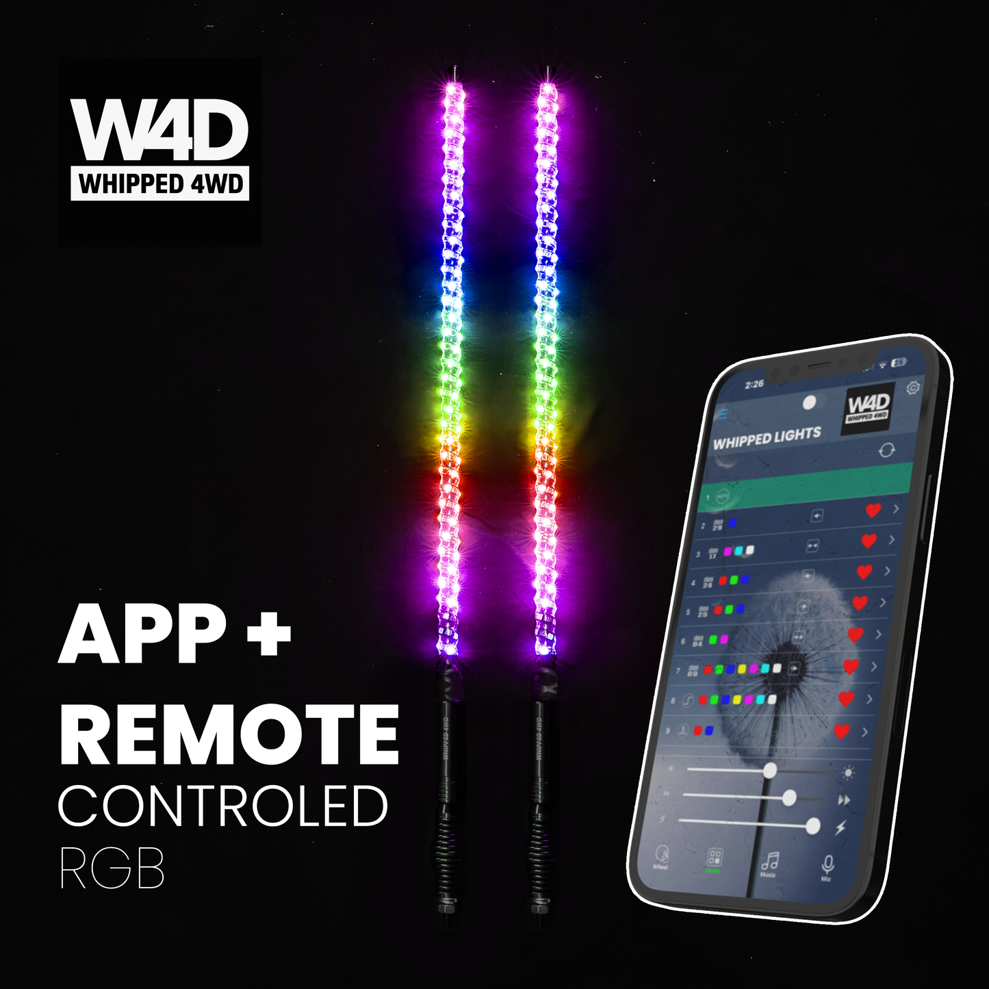 3FT LED FLEXI RGB WHIP LIGHTS