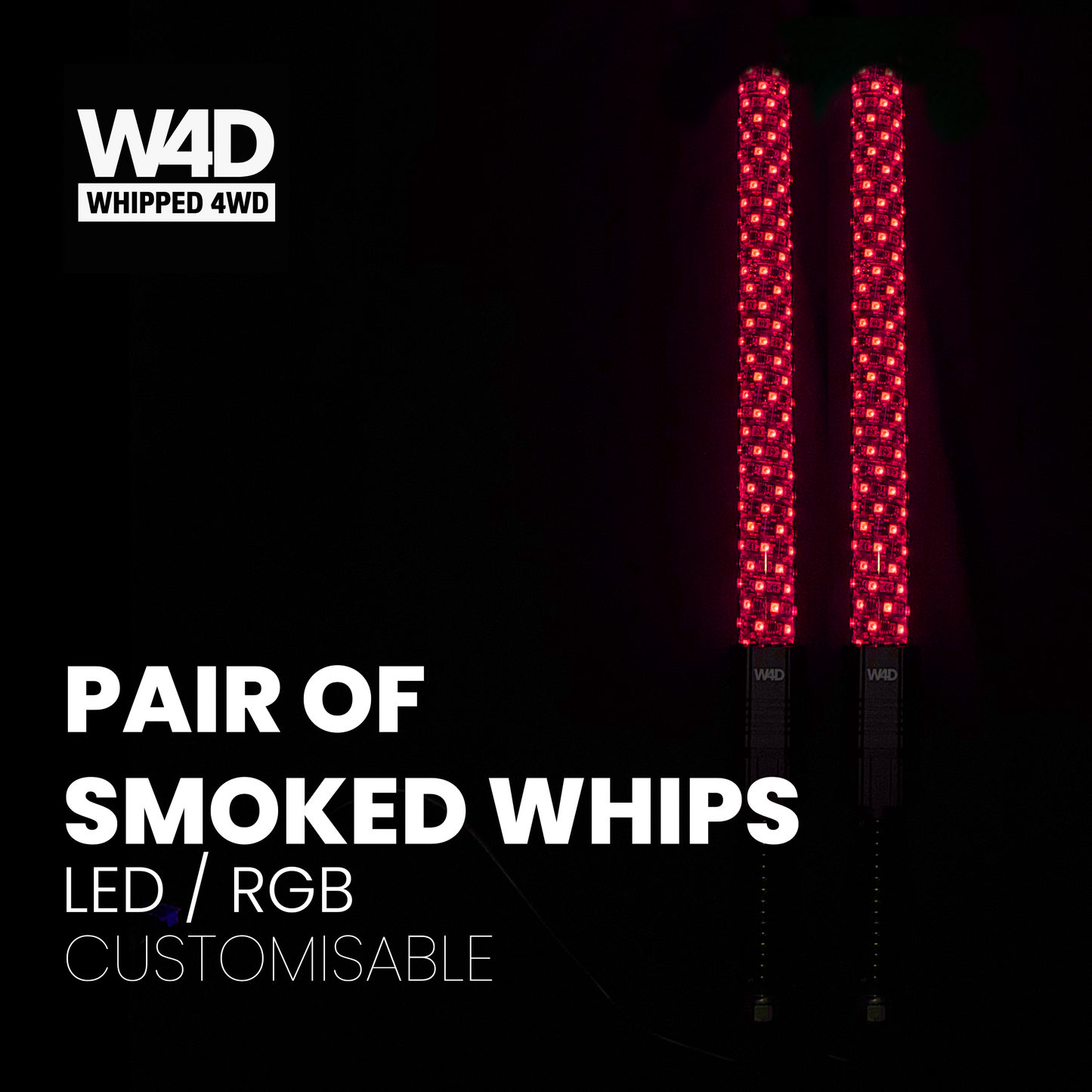3FT SMOKED LED FLEXI RGB WHIP LIGHTS
